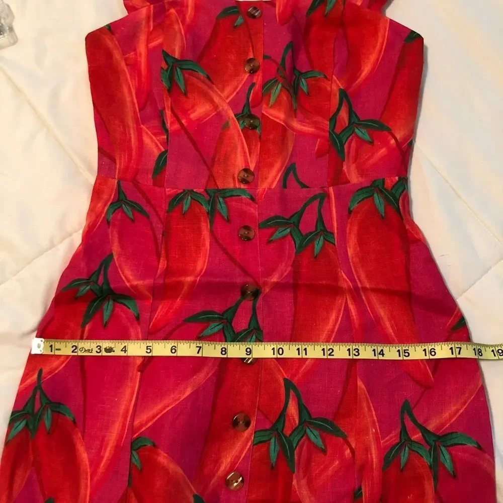 FARM Rio Red Pepper Linen Mini Dress XS NWT Spice Summer Vacation Tomato Girl - Picture 12 of 16